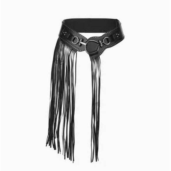 3978 1pc Punk Style Leather Tassel Skirt Fashionable Rivet Wide Belt